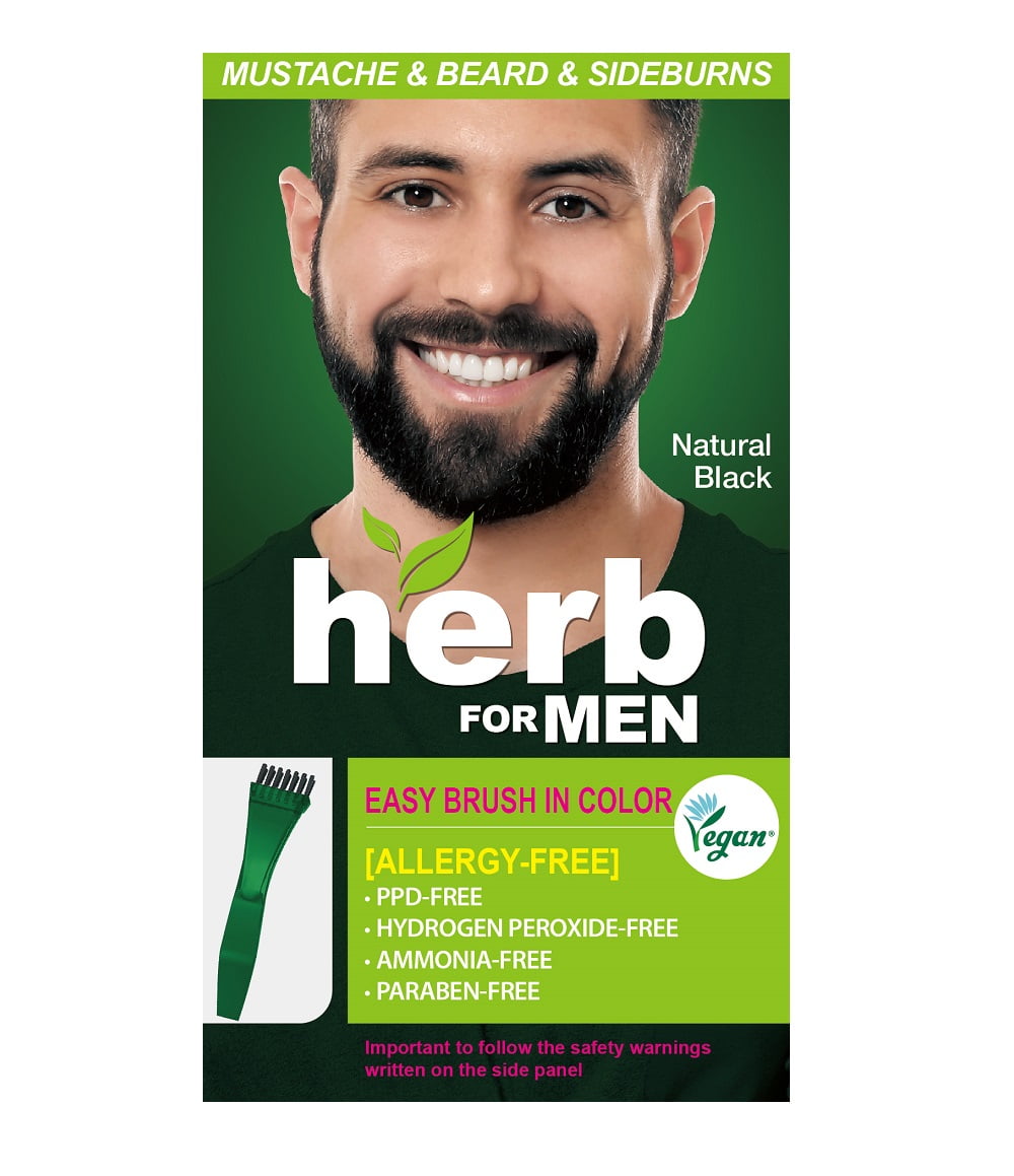 Herb For Men, PPD & Ammonia Free Mustache & Beard Dye, Vegan Natural Ingredients, Odorless, No More Skin Irritations from Coloring for Sensitive Skin – Natural Black.