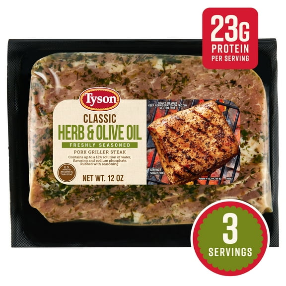 Tyson Pork Griller Steak, Classic Herb & Olive Oil, Freshly Seasoned, Ready to Cook, 12 oz