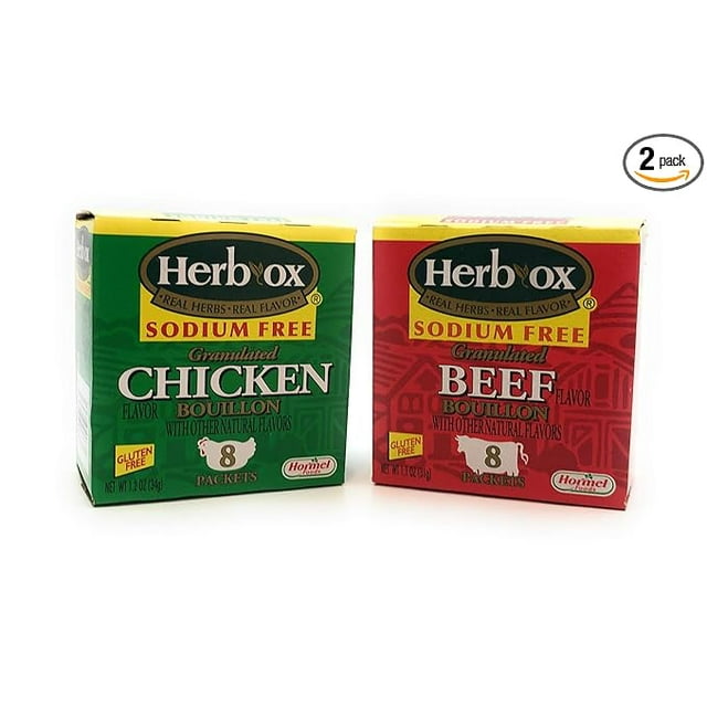 HerbOx Sodium Free Bouillon Bundle, Beef and Chicken, 16 Total Packets