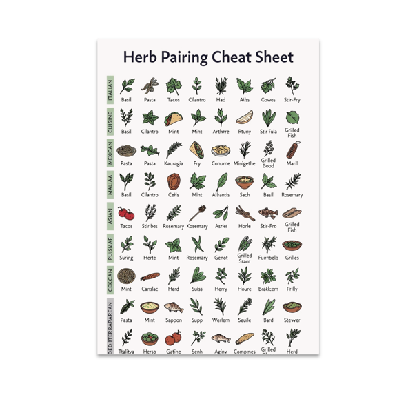 Herb Pairing Cheat Sheet Wall Decor - Cooking Enthusiast - 13x19 Poster Print