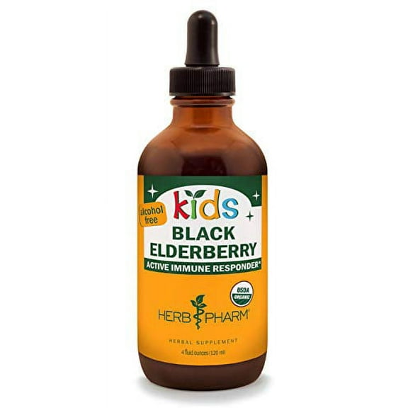 Herb Pharm Kids Certified Organic Alcohol Free Black Elderberry Glycerite Liquid Extract, 4 Oz