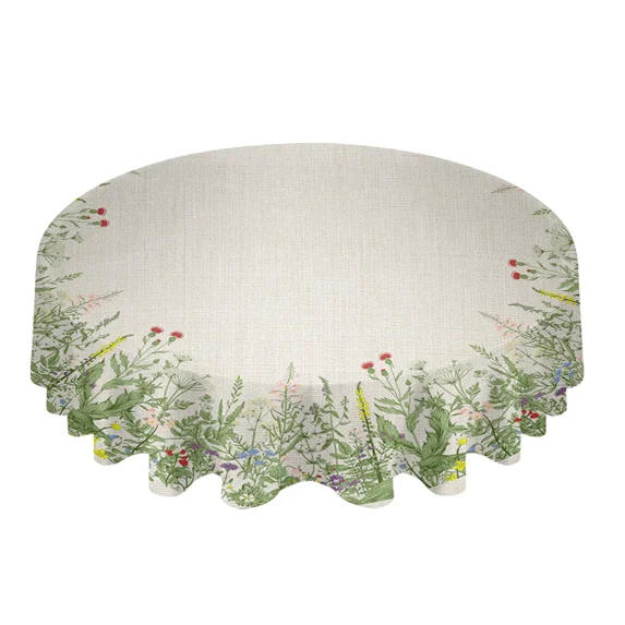 Herb Plant Flower Round Tablecloth Wedding Hotel Table Cover Holiday Dining Table Waterproof Tablecloth
