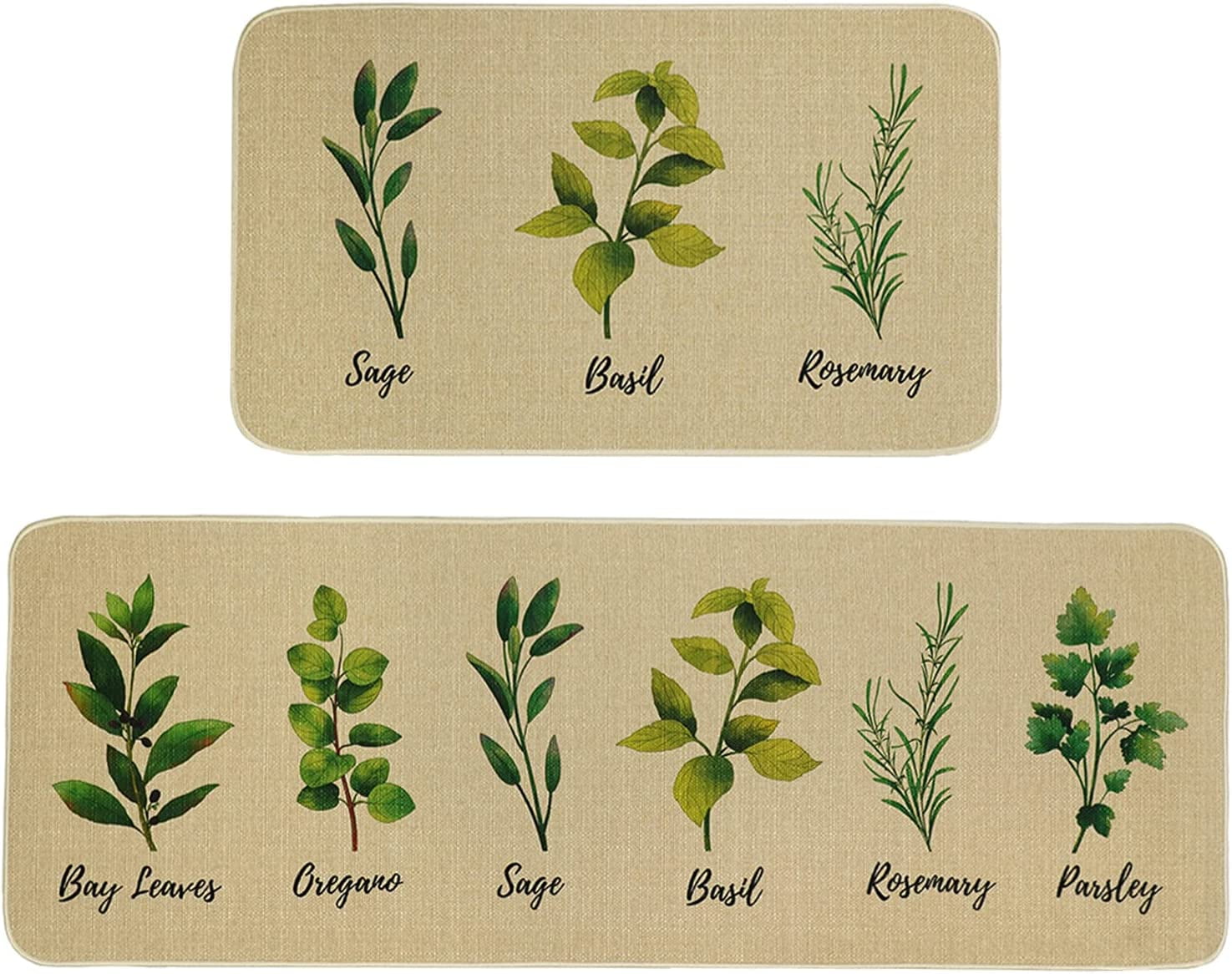 Herb Plant Rug Set Sage/Parsley/ Leaves/Rosemary/Basil/Oregano Kitchen