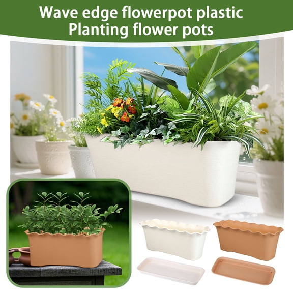 Herb Planter Outdoor Patio White Scalloped Edge Plastic Planter Box Balcony Railing Small Garden Growing Tray