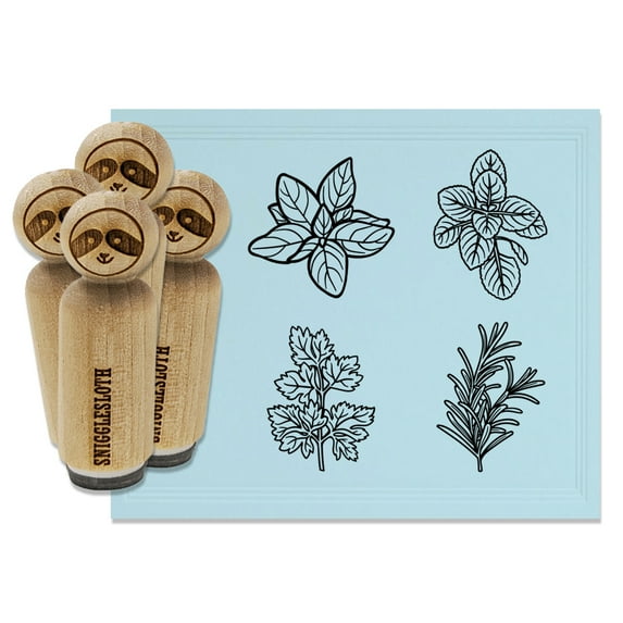 Herb Plants Rosemary Parsley Oregano Basil Rubber Stamp Set for Scrapbooking Crafting Stamping - Small 3/4 Inch
