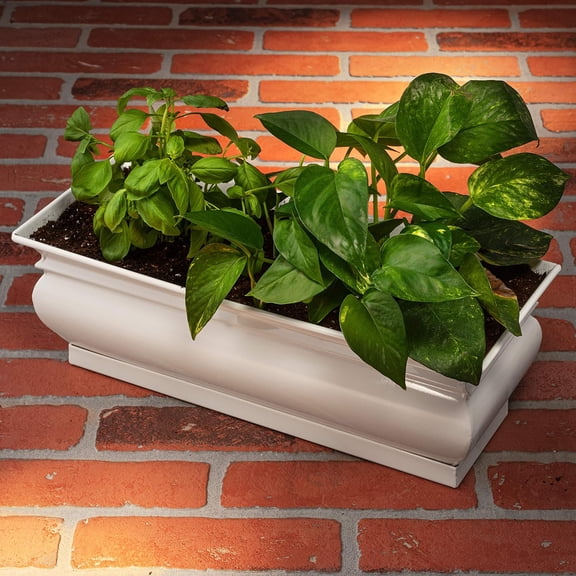 Herb Pots Indoor Planters with Drainage and Tray White Succulent Planter Window Sill Box Large Rectangular Outdoor Kitchen Flower Pot Garden Succulents Plants Ivory