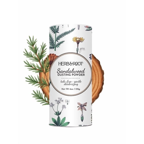 Herb & Root Sandalwood Talc Free, Dusting Powder for Women & Men | Sandalwood Fragrance Powder | 6oz