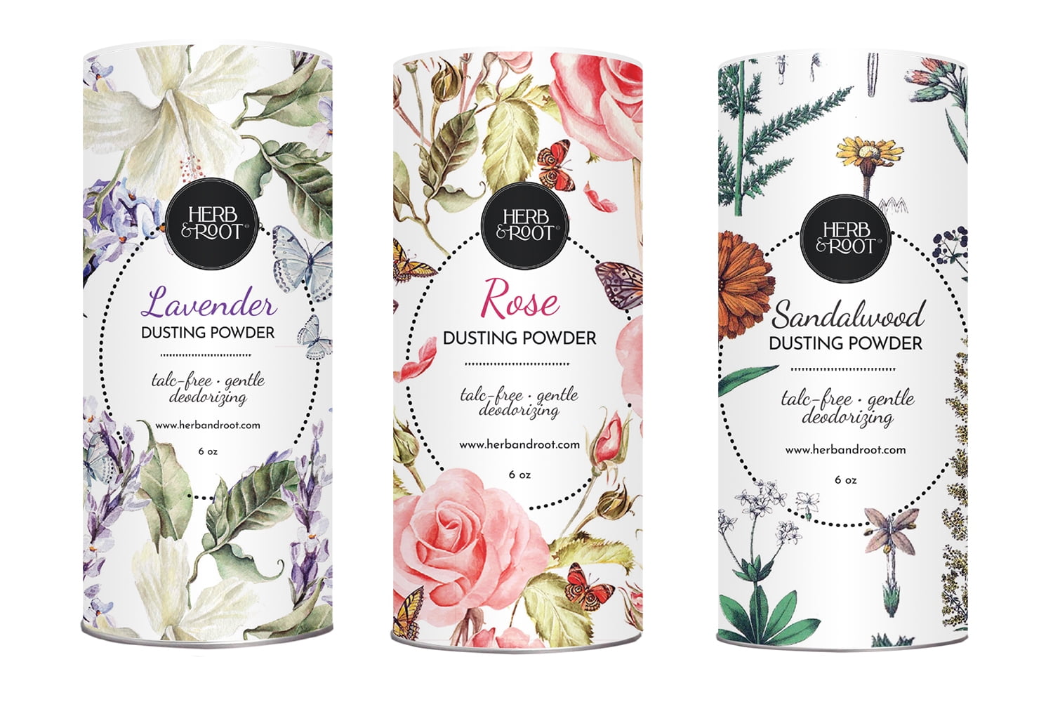 Herb & Root Talc Free Perfumed Body Dusting Powder Pack of 3 with Rose