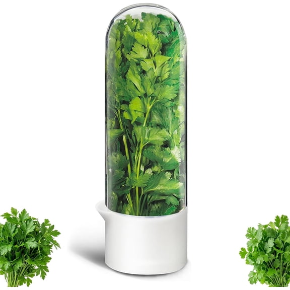 Herb Saver, Herb Keeper for Refrigerator, Cilantro Container for Fridge, Hard Shell Fresh Herb Storage for Asparagus, Parsley, Mint, Rosemary, Keeps Greens Fresh for 2-3 Weeks