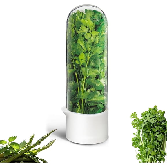 Herb Saver for Refrigerator, Herb Saver Pod Cilantro Containers for Refrigerator, Fresh Herb Keeper for Cilantro, Parsley, Asparagus, Mint, Keeps Greens Vegetables for 2-3 Weeks (Herb Keeper 1Pack)