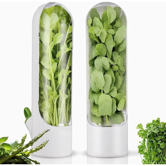 Herb Saver for Refrigerator, Herb Saver Pod Cilantro Containers for Refrigerator, Fresh Herb Keeper for Cilantro, Parsley, Asparagus, Mint, Keeps Vegetables for 2-3 Weeks (2PCS)