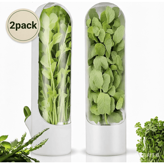 Herb Saver Pod for Refrigerator, Keeps Cilantro & Veggies Fresh 2-3 Wks (2Pc)