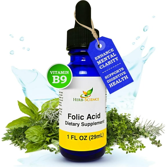 Herb-Science Liquid Vitamin B9 Drops - Folic Acid - Alcohol-Free Liquid Extract