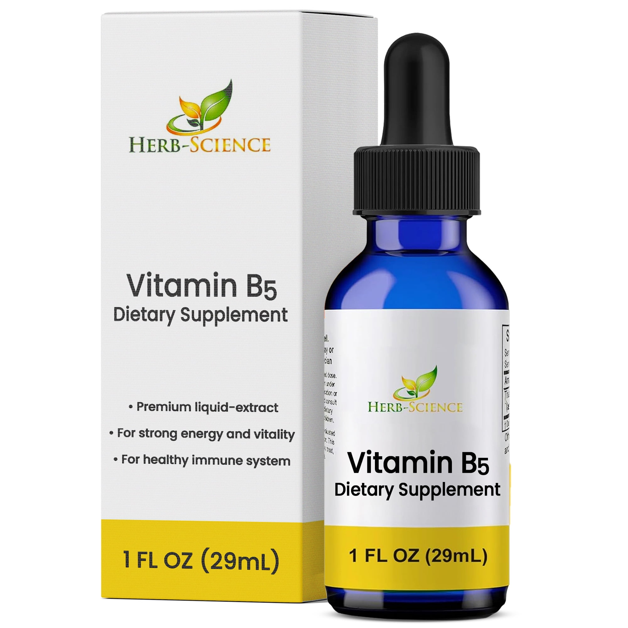 Herb-Science Vitamin B5 Pantothenic Acid, Alcohol-Free Liquid Drops Extract Maintain Healthy Hormones, Support Heart Health, Help Keep Skin and Hair Healthy and Support Immune System