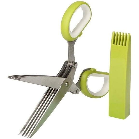 Herb Scissors with 5 Multi Stainless Steel Blades and Safe Cover Kitchen Gadgets Cutter, Kitchen Chopping Shear, Mincer, Sharp Dishwasher Safe Kitchen Gadget, Culinary Cutter