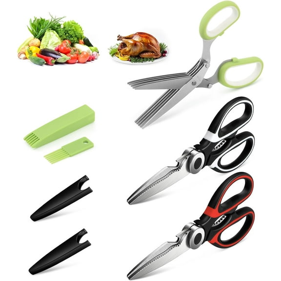 SUSWIM Herb Scissors, 5-Blade Stainless Steel Dishwasher-Safe Kitchen Shears with Ergonomic Green Handle