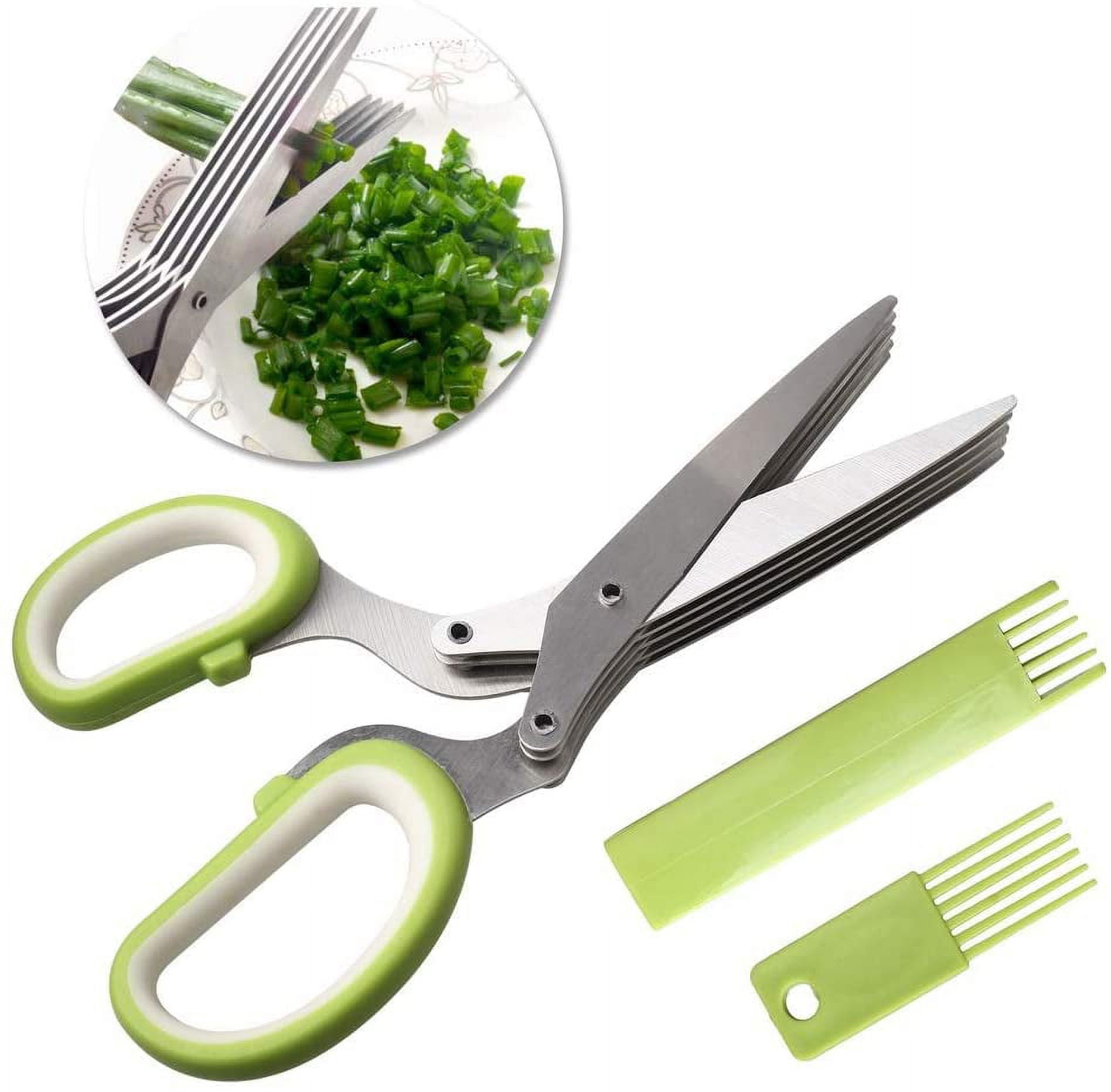Herb Scissors Set,Multipurpose Herbs Shears,Cool Kitchen Gadgets with Cover  Comb Cleaning Brush,Cutting Mincer Chopper Gilantro, Vegetables,BasilC 
