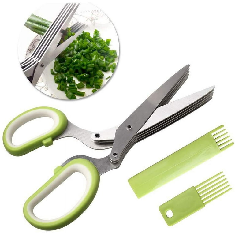 Herb Scissors Set Cool Kitchen Gadgets Gifts Kitchen Shears Scissors with  Stainless Steel 5 Blades+Cover+Brush,Rust Proof,Sharp Cutting Garden Herb