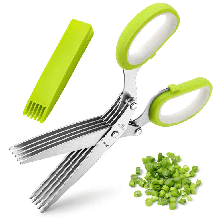 Herb Scissors Set, Multipurpose 5 Blade Kitchen Shears with Safety Cover and Cleaning Comb, Sharp and Anti-rust Herb Scissors Set for Cutting Cilantro