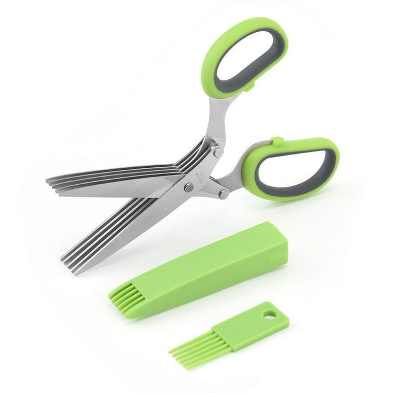 Herb Scissors Set,Multipurpose Herbs Shears,Cool Kitchen Gadgets with Cover  Comb Cleaning Brush,Cutting Mincer Chopper Gilantro, Vegetables,BasilC 