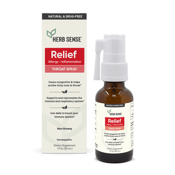 Herb Sense - Relief Allergy + Inflammation Throat Spray - Natural Immune Support Supplement - 1 oz Amber Glass Bottle