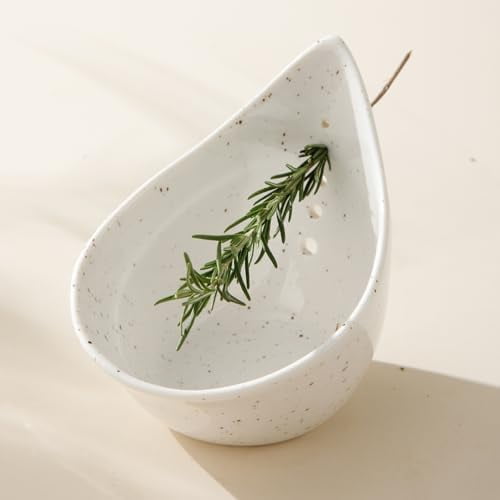 Herb Stripper Bowl, Ceramic Herb Peeling Bowl, Kitchen Herbs Leaf Stripping Tool, Pottery Herb Peeler for Kale, Thyme, Basil, Rosemary Stripper (White)