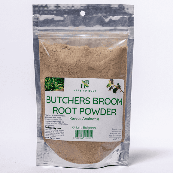 Herb To Body Butchers Broom Root Powder - Ruscus Aculeatus, Non GMO, Gluten Free & Vegan, Ideal for Tea, Herbal Preparations, Blends & Traditional Use Wildcrafted 4oz