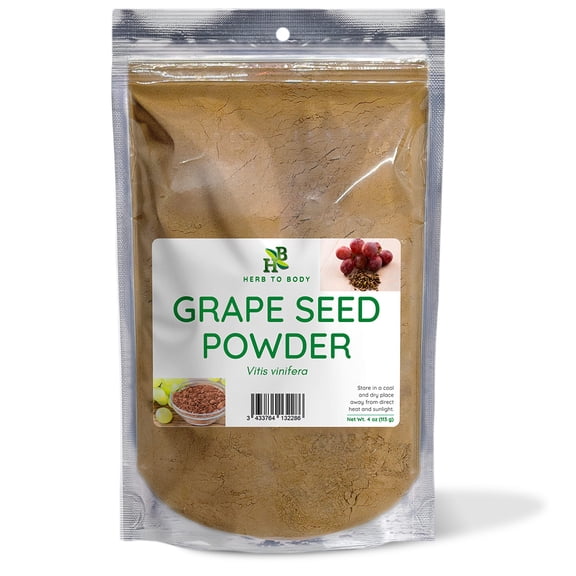 Herb To Body Grape Seed Powder - 4oz, Wildcrafted Vitis Vinifera, Grape Seeds Powder for Smoothies, Herbal Blends, Baking, and DIY Uses