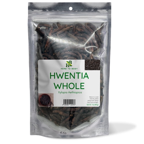 Herb To Body Hwentia Whole - Xylopia aethiopica, Grains of Selim Whole Pods, Aromatic Uda Spice for Cooking, Infusions & Traditional Preparations, Wildcrafted 4oz
