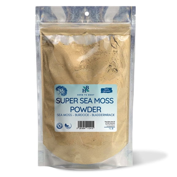 Herb To Body Super Sea Moss Powder - with Bladderwrack and Burdock Root - Vegan - Gluten Free (1lb)
