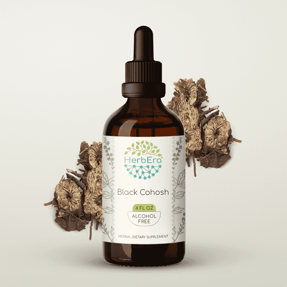 HerbEra Black Cohosh Tincture, Herbal Dietary Supplement for Hormonal Balance Support, Black Cohosh (Cimicifuga racemosa) Dried Root Extract, Natural, Alcohol-Free, Drops 4 oz