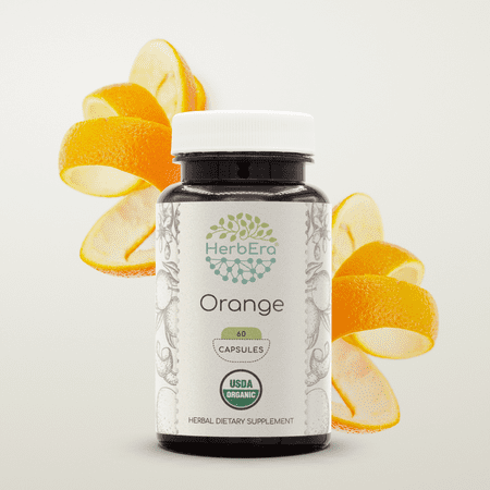 HerbEra Orange Capsules, Organic Herbal Dietary Supplement for Immune System Support, Certified Organic Orange (Citrus Sinensis) Dried Peel Capsules, Natural, 60 Capsules