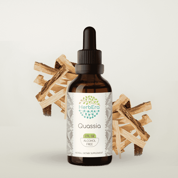 HerbEra Quassia Tincture, Herbal Dietary Supplement for Digestive Support, Quassia (Quassia amara) Dried Bark Extract, Natural, Alcohol-Free, Drops 2 oz