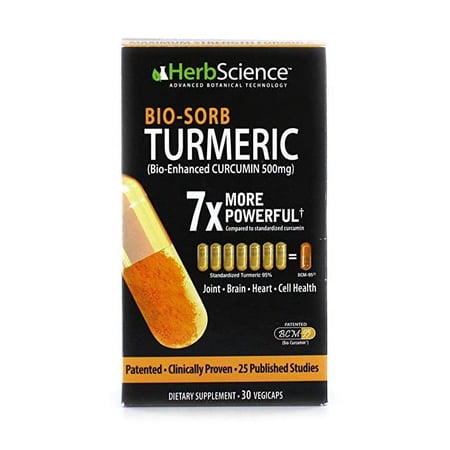 HerbScience Bio-Sorb Turmeric, Bio-Enhanced Curcumin, Advanced Absorption, Cardiovascular Health, Joints Support and Anti-Aging Supplement, 30 Servings