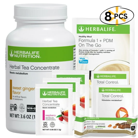 Herba life. Herbal Tea Sweet Ginger 3.6 oz w/ Sample Pack(Total Control,Tea,PDM,Protein Bar) 8 Count