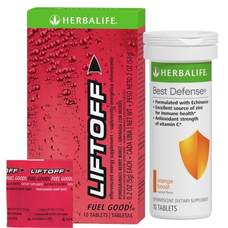 Herba life. Duo Best Defense and Liftoff: Best Defense Orange Boost Flavor 10 Tablets per Tube and Liftoff Pomegranate Berry-Burst Flavor 10 Individually wrapped Tablets