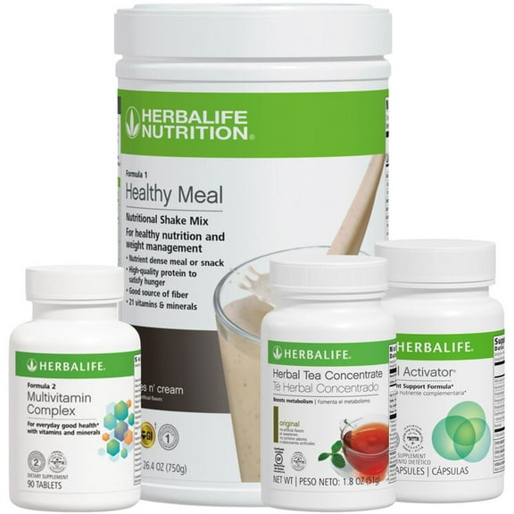 Herba life. Quickstart: Formula 1 Cookies N' Cream Flavor 27.5 Oz., Herbal Tea Concentrate Original Flavor 1.8 Oz., Cell Activator 60 Capsules and Multivitamin Complex 90 Tabs