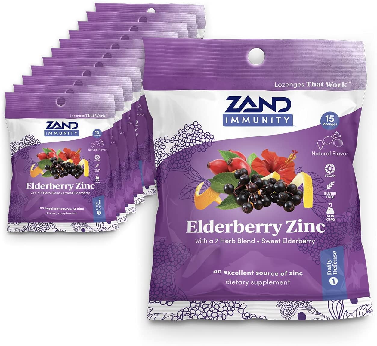 HerbaLozenge Elderberry Zinc, Good-for-You Lozenges for Dry Throats, No ...