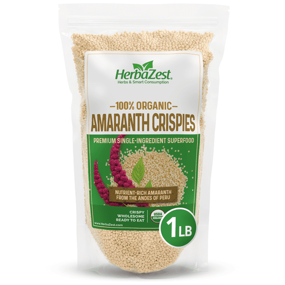 HerbaZest Amaranth Crispies | 1 LB | USDA Certified Organic |Crunchy, Protein-Rich & Ready to Eat | Vegan & Gluten-Free Superfood