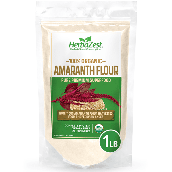HerbaZest Amaranth Flour | 1 lb | USDA Certified Organic | Vegan & Gluten Free | Complete Protein for Baking, Cooking & More | Superfoods