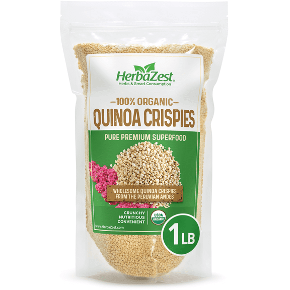 HerbaZest Quinoa Crispies | 1 lb | USDA Certified Organic | Gluten-Free, Vegan & Protein-Rich | Crunchy Option for Breakfast, Snacks & Toppings | Superfoods