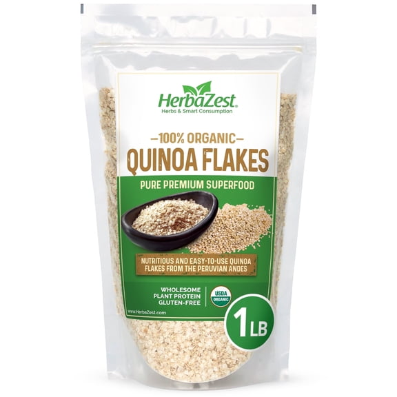 HerbaZest Organic Quinoa Flakes | 1 lb | Vegan & Gluten Free | Protein-Rich & Easy to Use in Yogurt, Smoothies, Porridge & Desserts | Superfoods