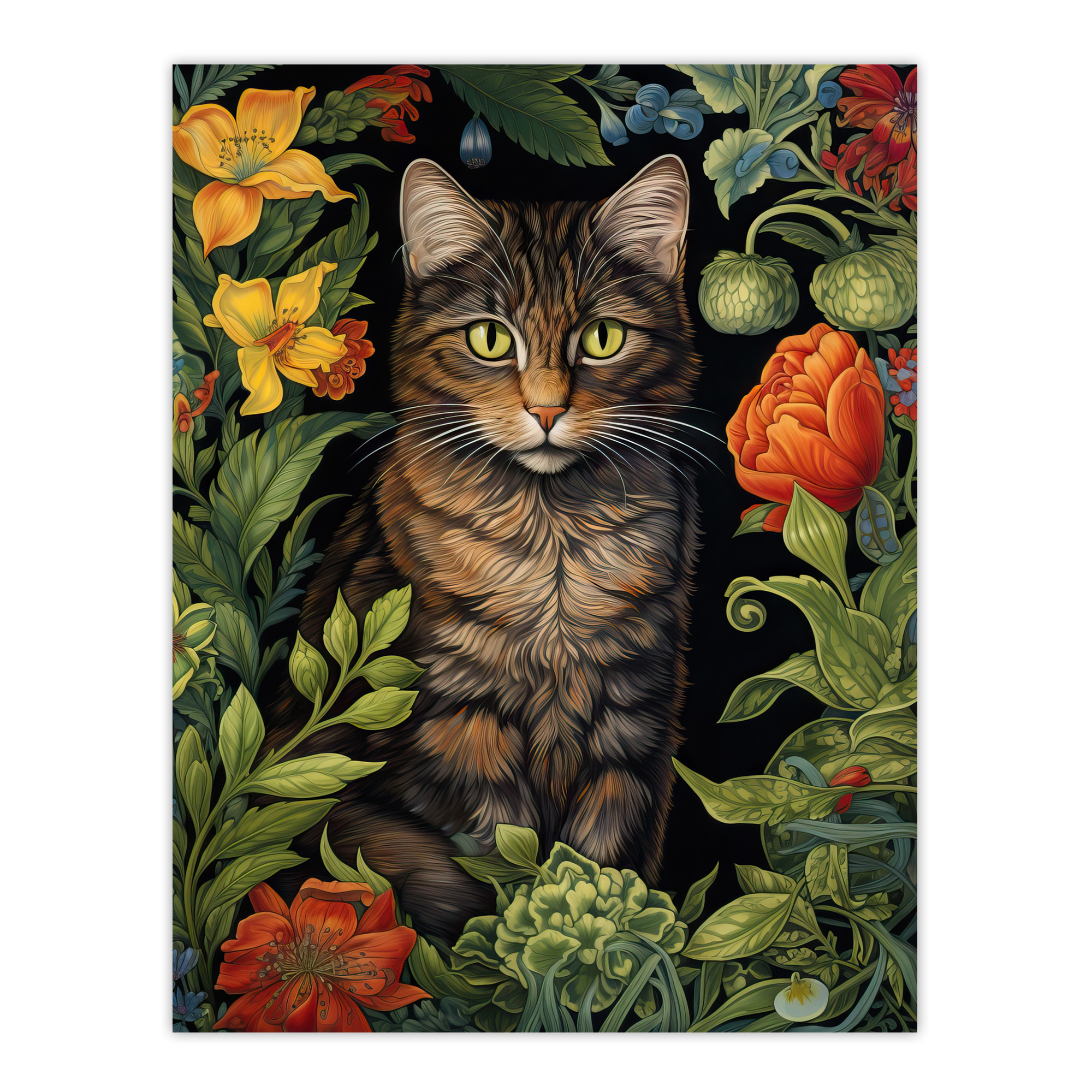 Herbaceous Henry The Garden Tabby Cat Stylish Floral Flower Design ... - Herbaceous Color Palette With Extra Large-Scale Art