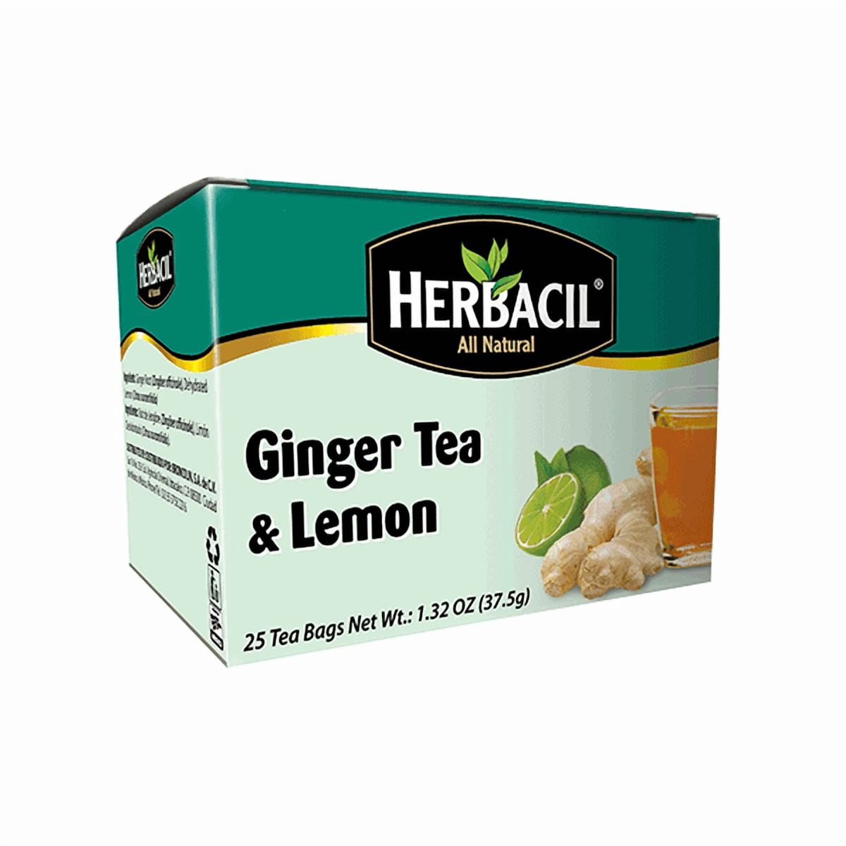 Herbacil Ginger & Lemon Tea – 50 Tea Bags, Natural Citrus & Spice Blend