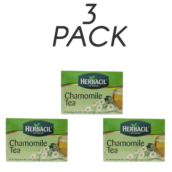 Herbacil Natural Chamomile Herbal Tea Bags, 25 Ct, 3 Pk