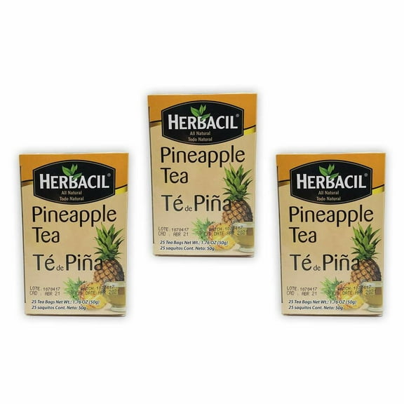 Herbacil Natural Herbal Pineapple Tea. With Vitamin C. 1.76oz. 25Bags. Pack of 3