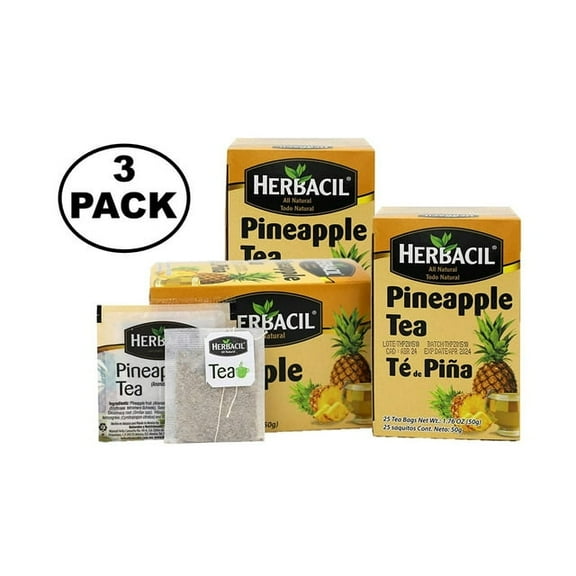 Herbacil Pineapple Tea, Herbal Tea with Dehydrated Pineapple Fruit, Lemongrass and Hibiscus, 3-Pack of 1.76 Oz each, 75 Tea Bags