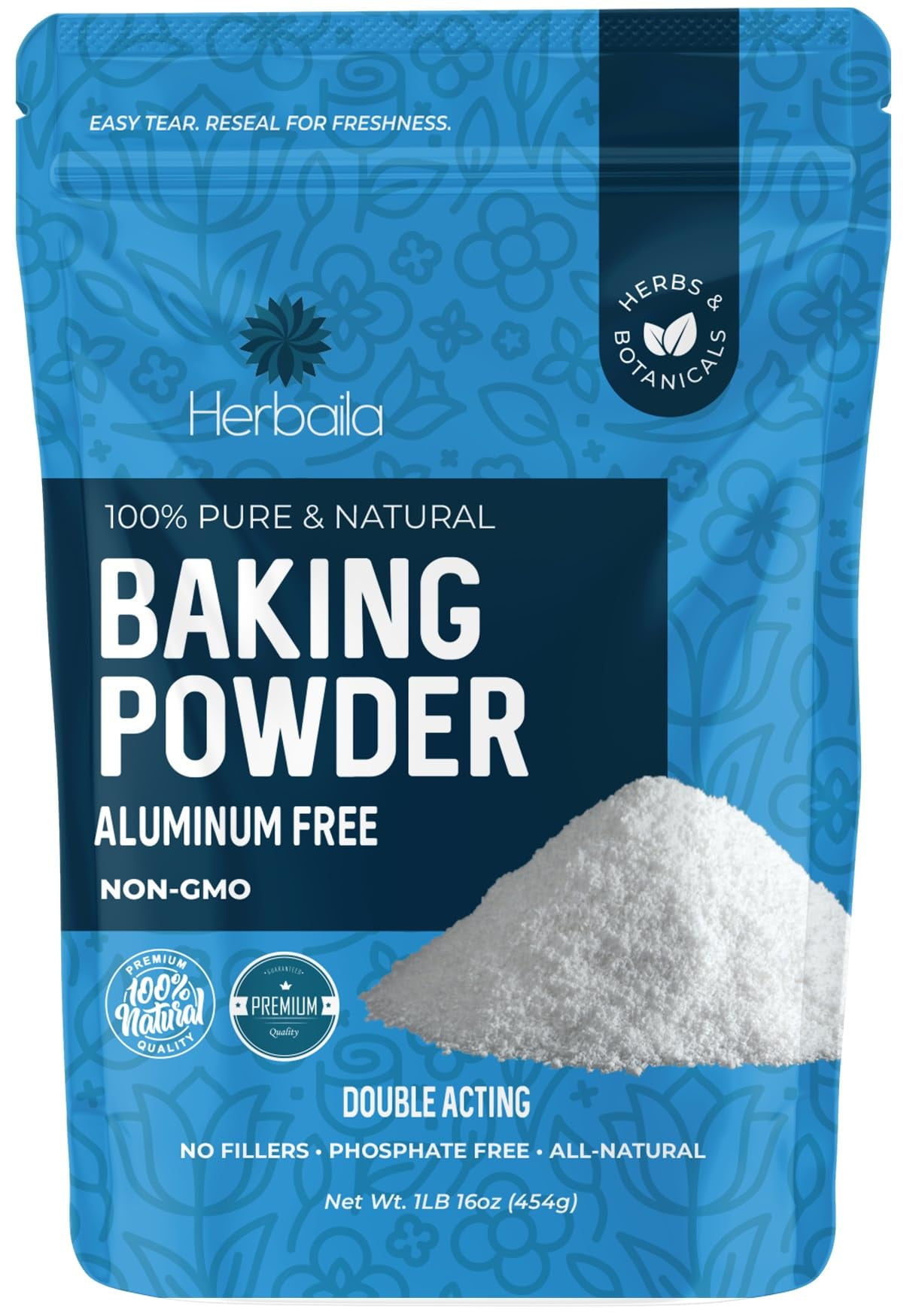 Herbaila Baking Powder Aluminum DEF29 Free 1lbs. Double Acting, Baking ...