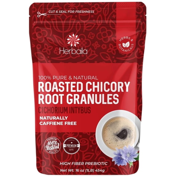 Herbaila Chicory Root Granules 16oz | Roasted, Caffeine-Free Coffee Substitute, Keto, Kosher