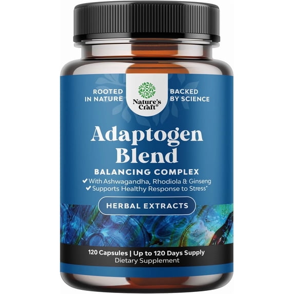 Natures Craft Herbal Adaptogenic Mood Support Supplement for Stress & Cortisol Management, 120 Ct